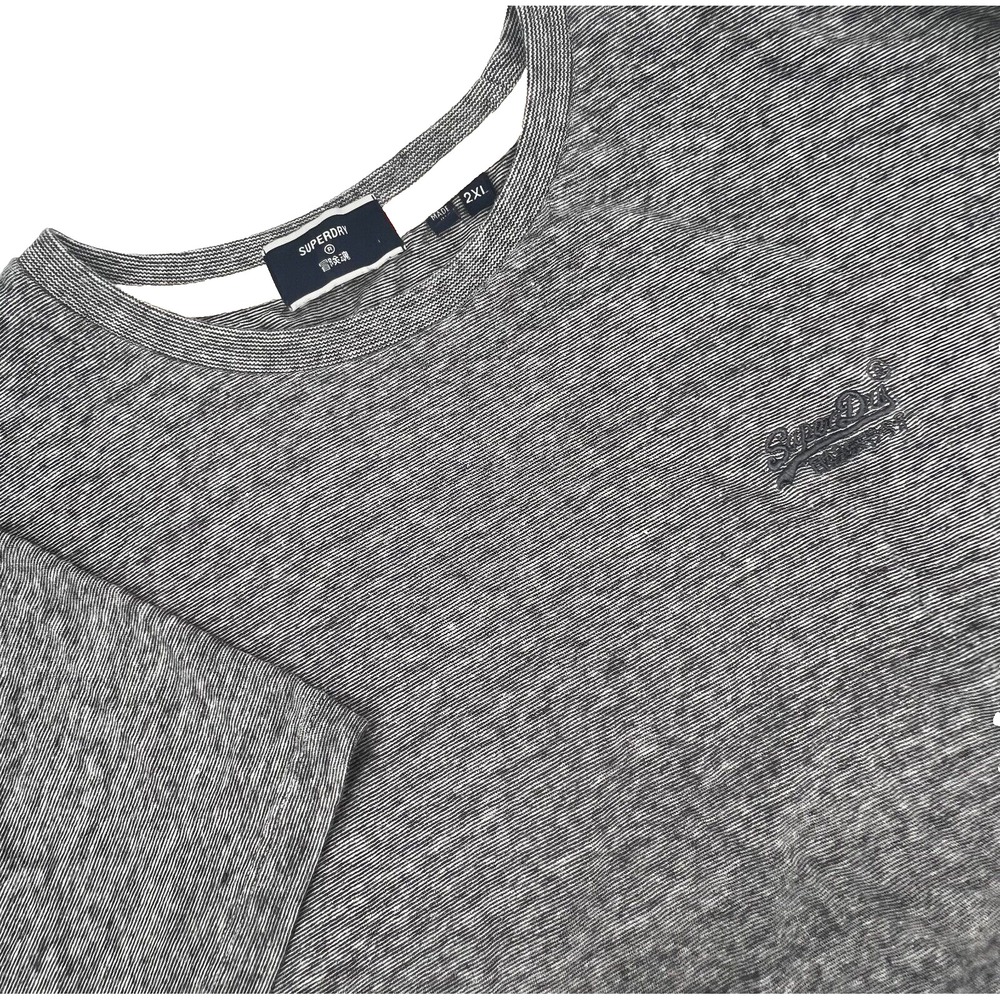 SUPERDRY Mens Sz 2XL Heather Gray Short-Sleeve Crewneck T-Shirt Embroidered Logo